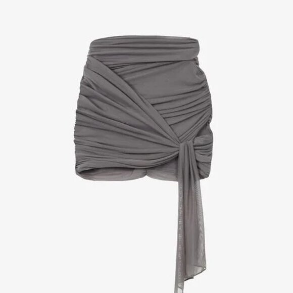 House of CB, Gray Rokael Ruched Stretch-mesh Mini Skirt, Size Medium - Picture 1 of 2